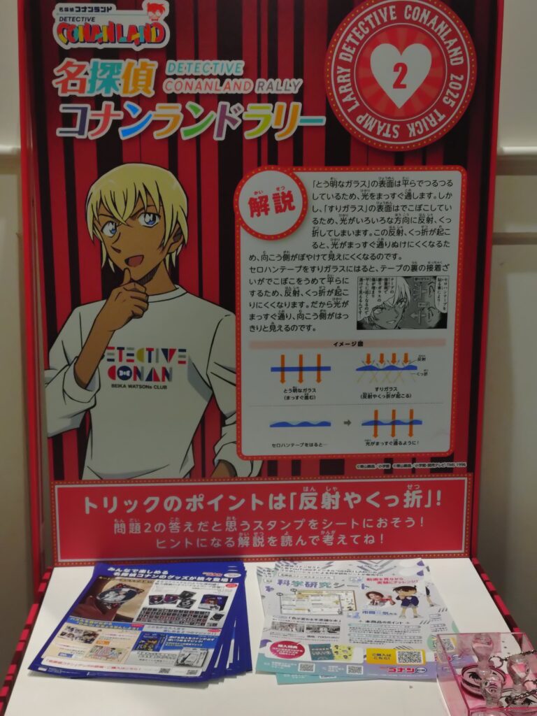 コナンランド2025ららぽーと東郷会場に設置されたスタンプラリー台。キャラクターごとのスタンプを押せるコーナー。